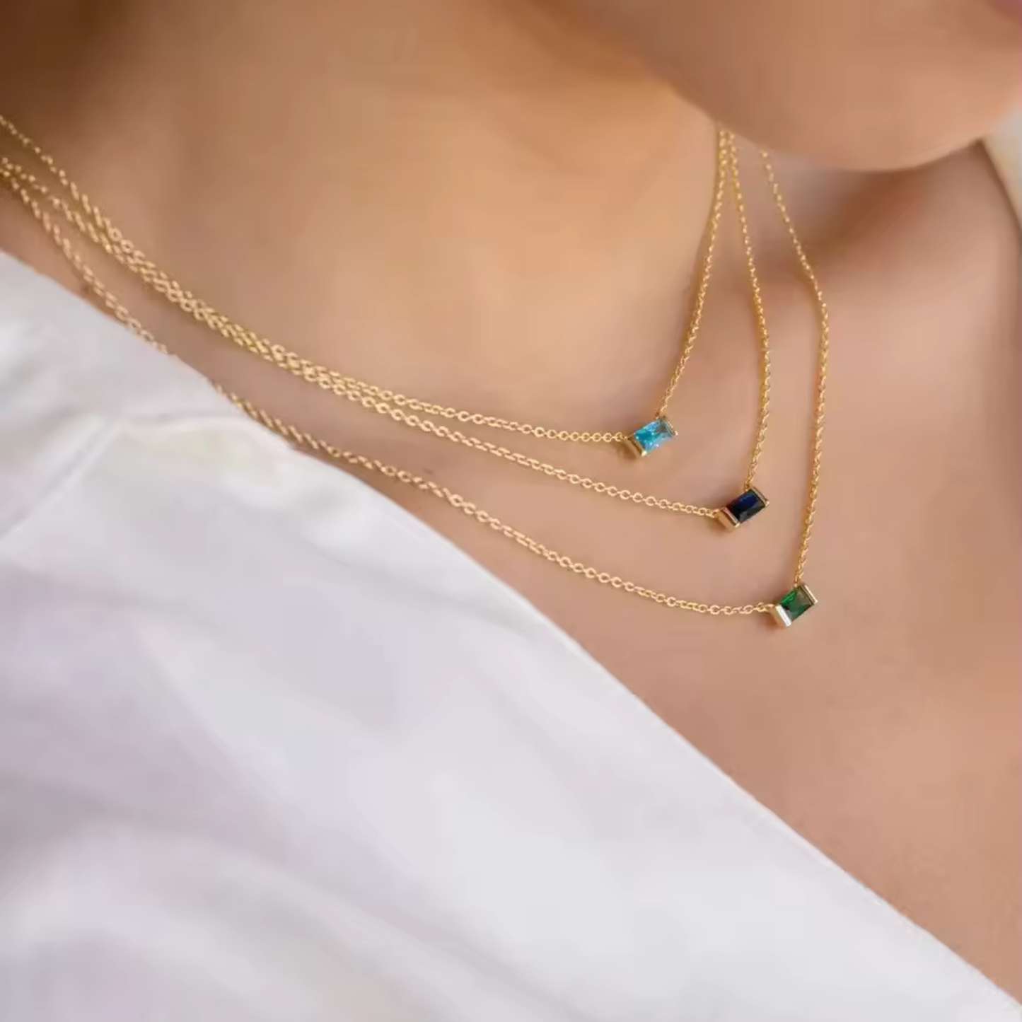 Baguette Birthstone Bar Necklace