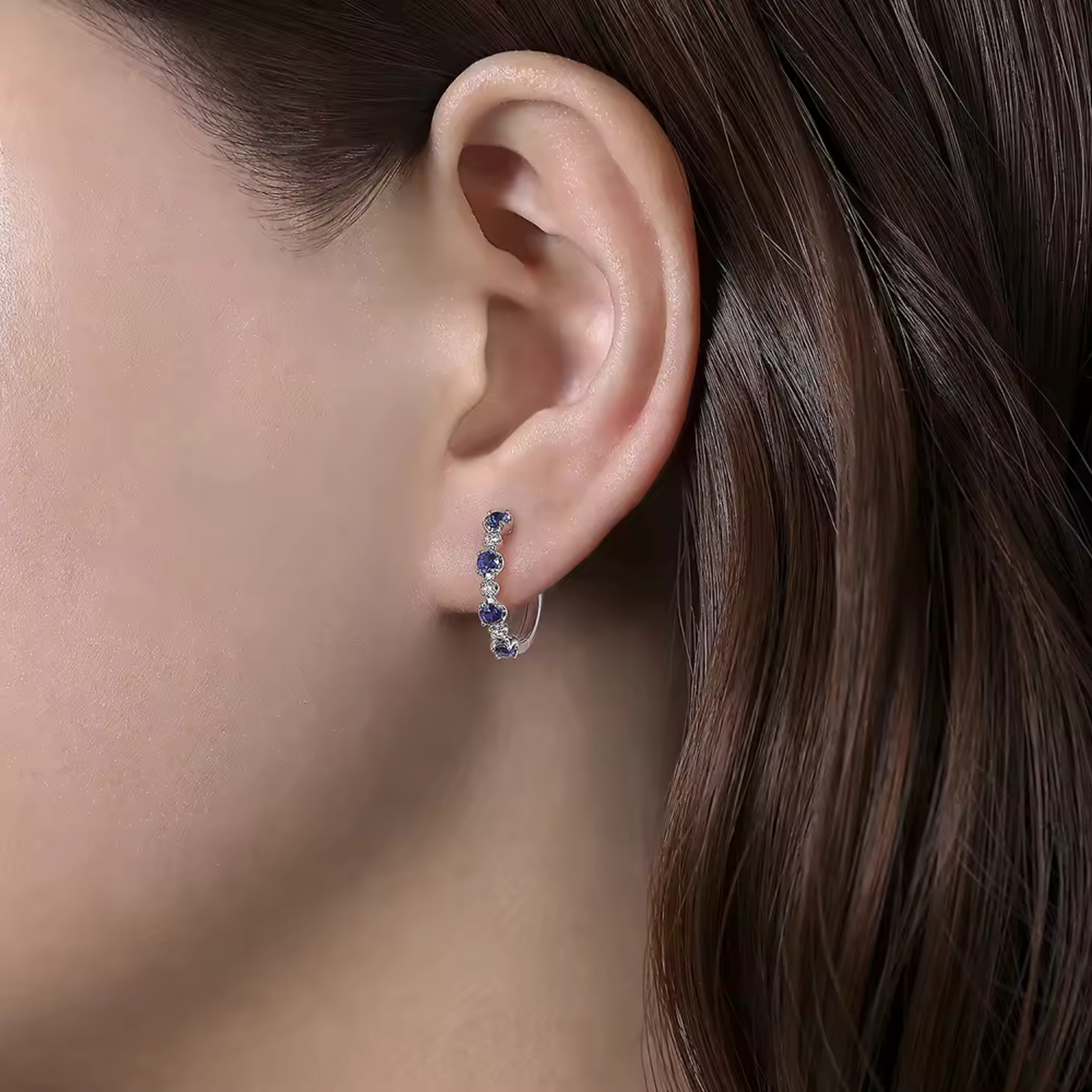 Blue Crystal Cubic Zirconia Circle Earrings