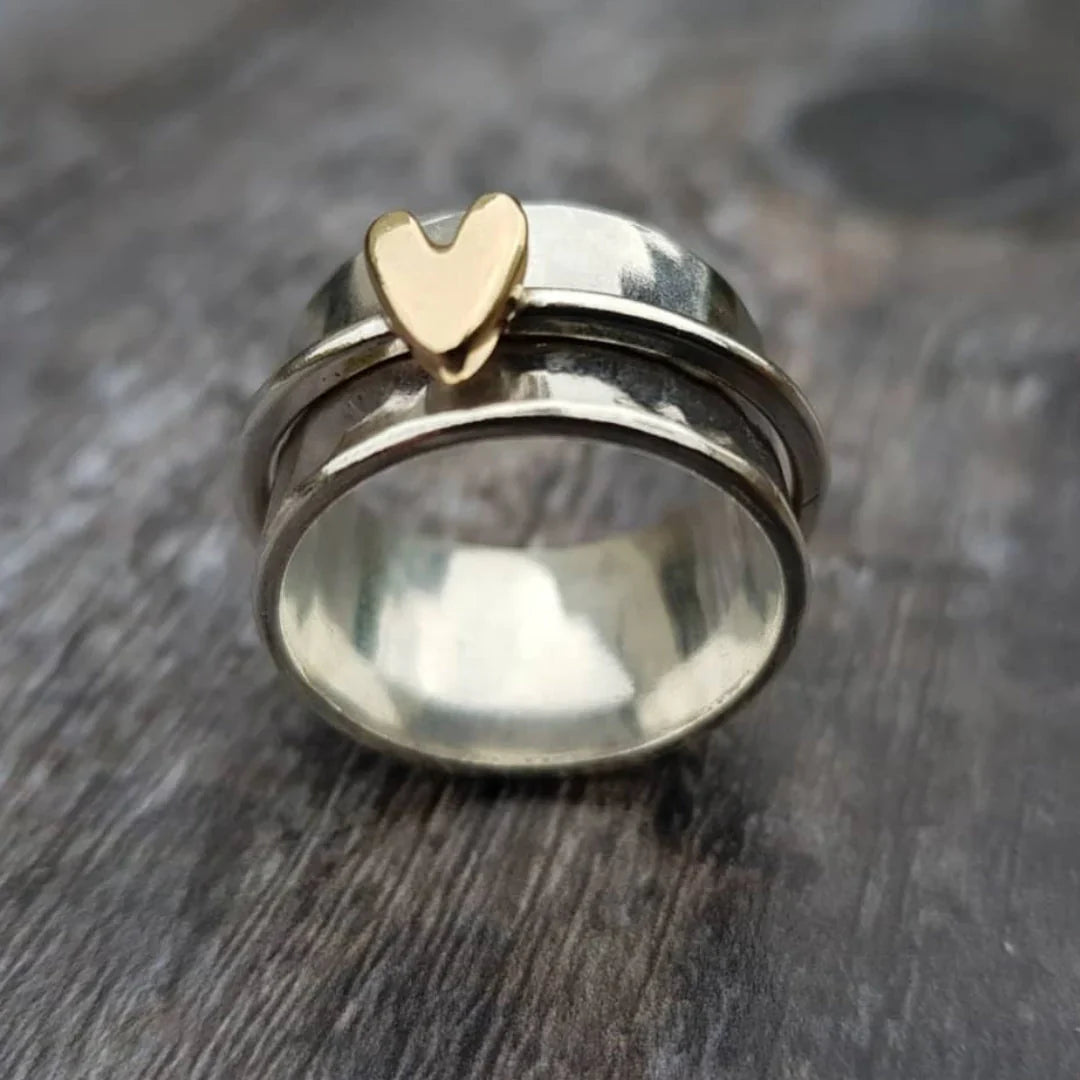 Golden Heart Silver Ring