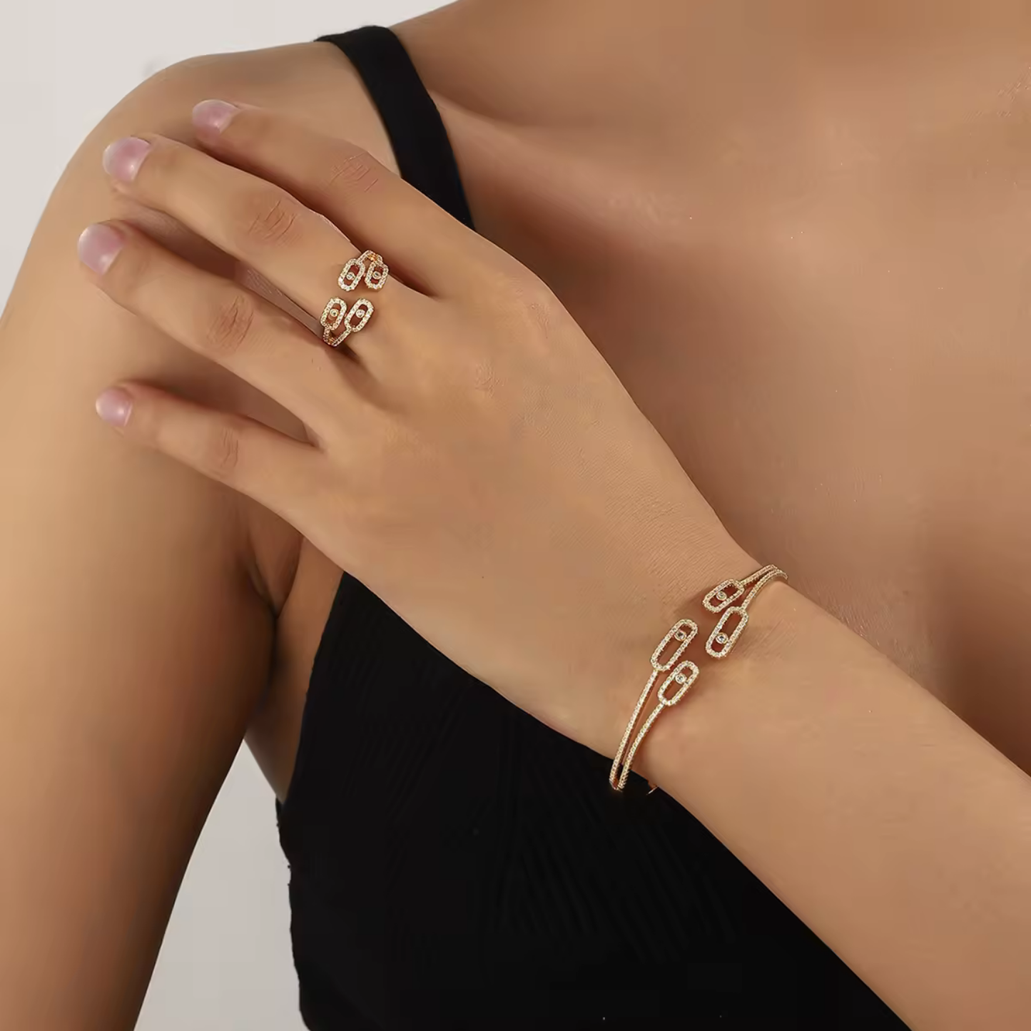 Chic Open Zircon Ring & Bracelet Set