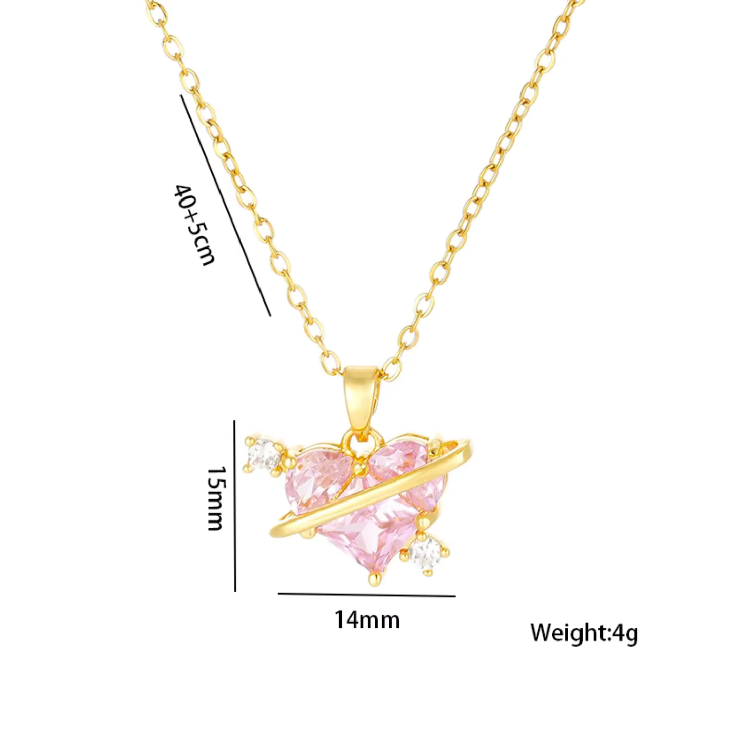 Crystal Pink Heart Zircon Necklace