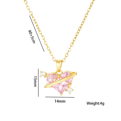 Crystal Pink Heart Zircon Necklace