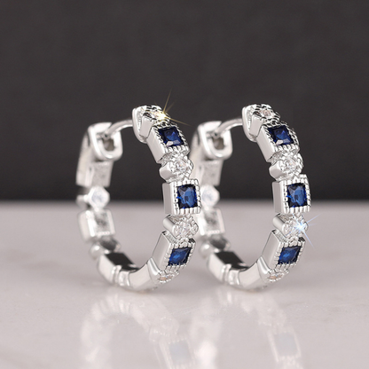 Geometric Blue Zircon Circle Earrings