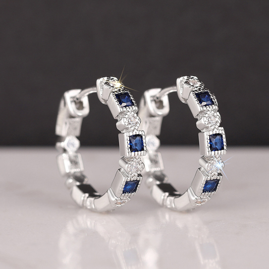 Geometric Blue Zircon Circle Earrings
