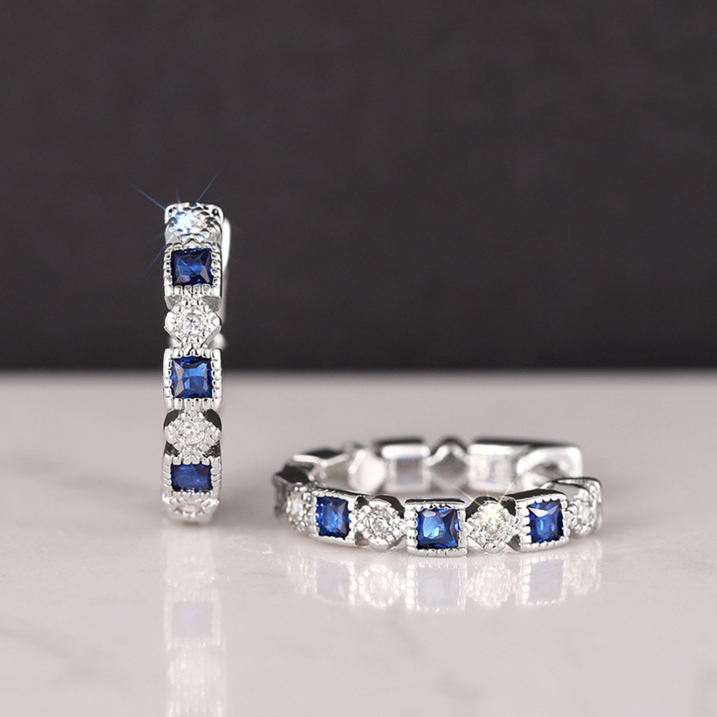 Geometric Blue Zircon Circle Earrings