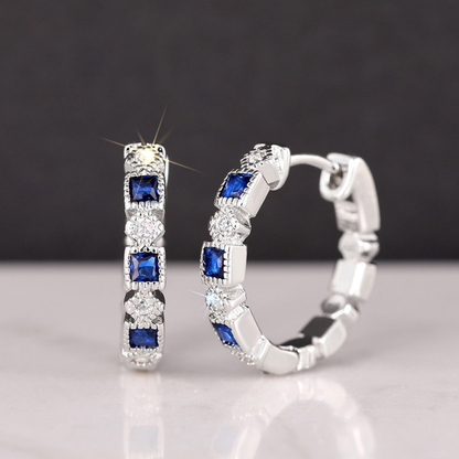 Geometric Blue Zircon Circle Earrings
