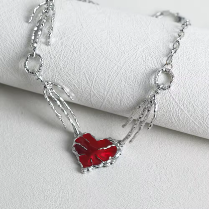 Gothic Red Heart Claw Choker Necklace