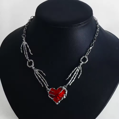 Gothic Red Heart Claw Choker Necklace