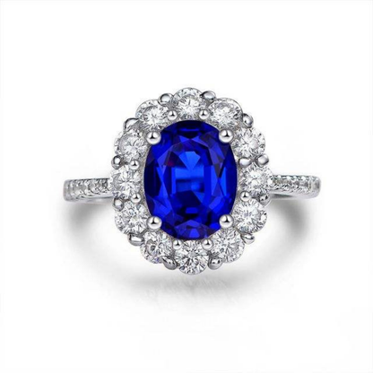 Halo Oval Blue Sapphire Ring