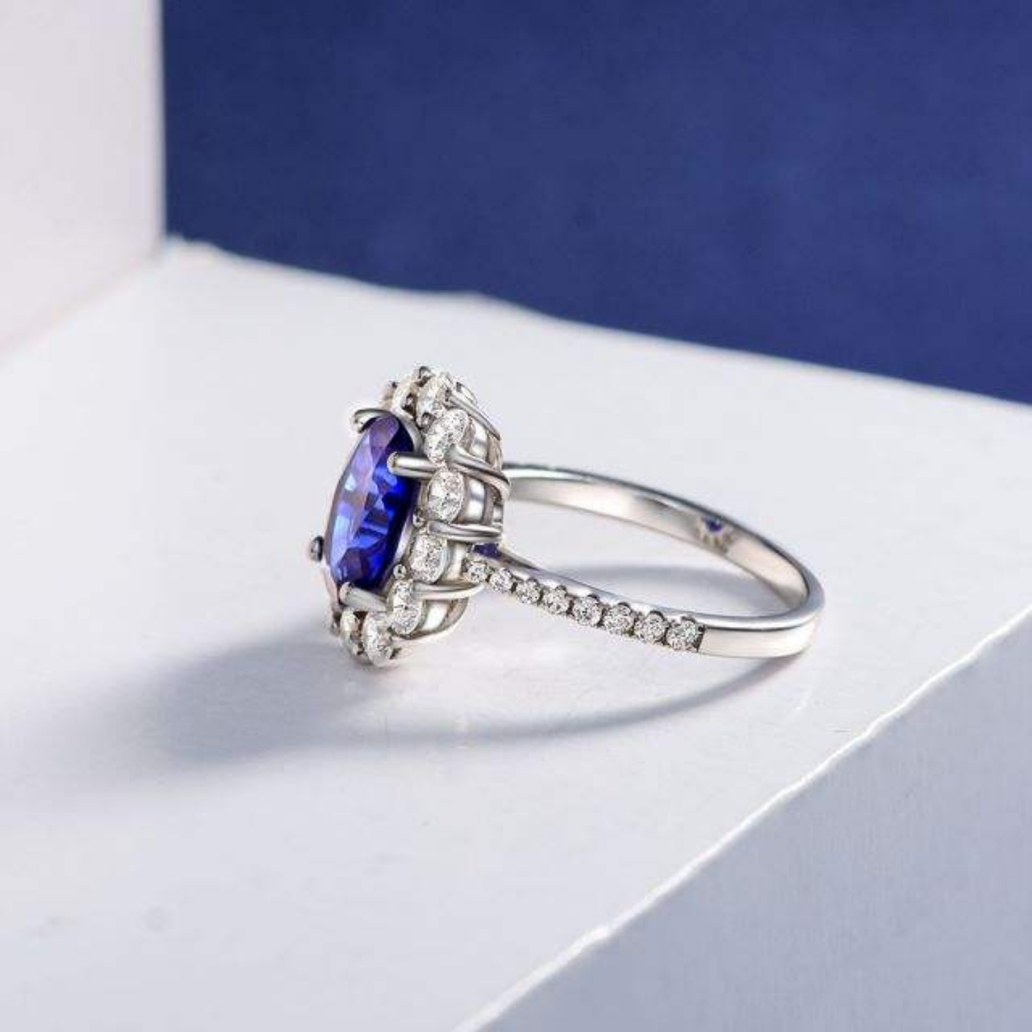 Halo Oval Blue Sapphire Ring