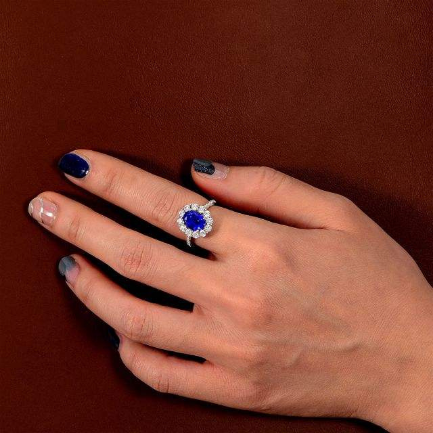 Halo Oval Blue Sapphire Ring