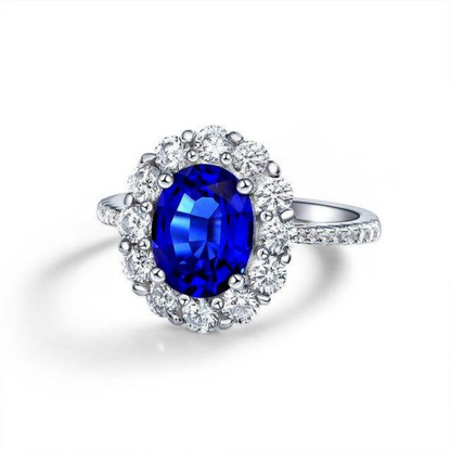Halo Oval Blue Sapphire Ring