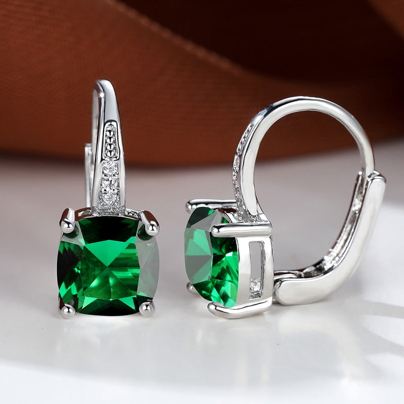Rhodium-Plated Cushion Stud Earrings