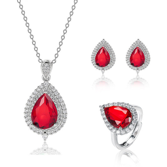 Red Rhinestone Zirconia Jewelry Set