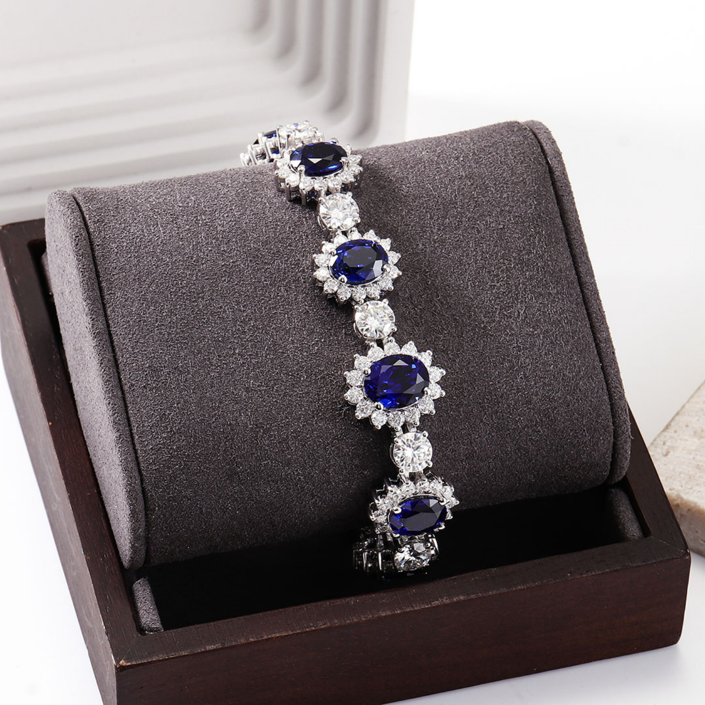 Oval-Cut Blue Sapphire Tennis Bracelet