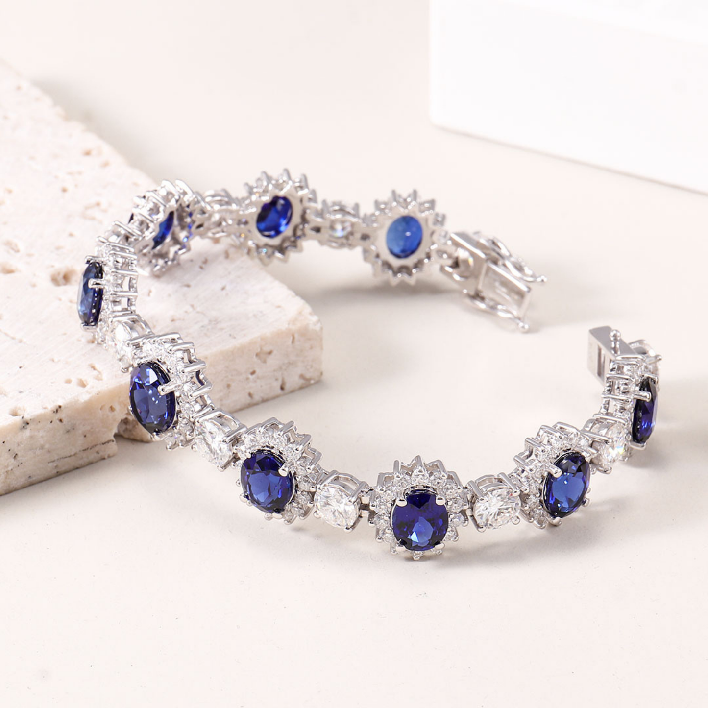 Oval-Cut Blue Sapphire Tennis Bracelet