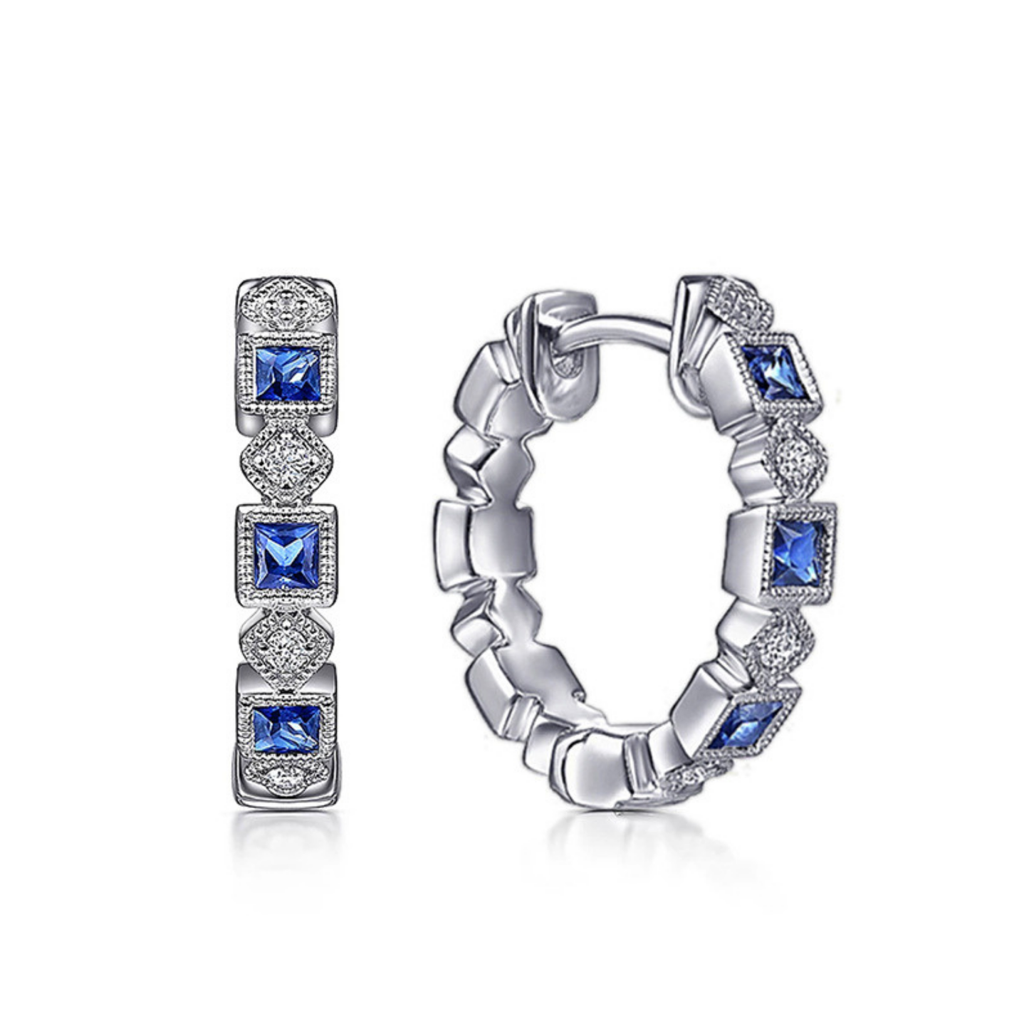 Geometric Blue Zircon Circle Earrings
