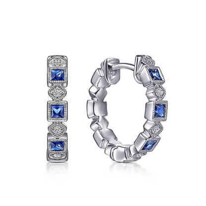 Geometric Blue Zircon Circle Earrings