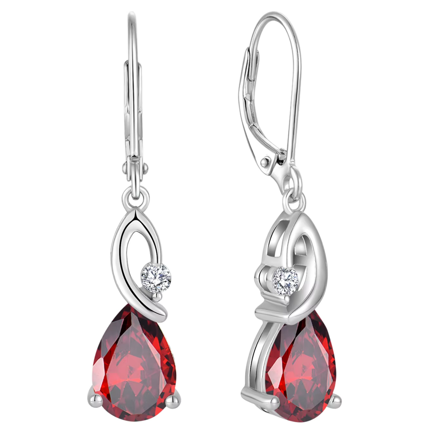 Pear-Cut Zircon & Ruby Water Drop Earrings