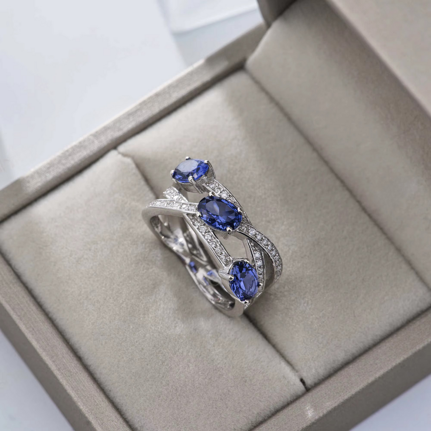 Round Sapphire Moissanite Infinity Ring