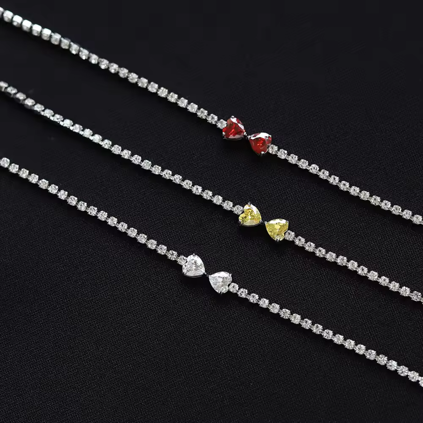Transparent Peach Heart Tennis Bracelet