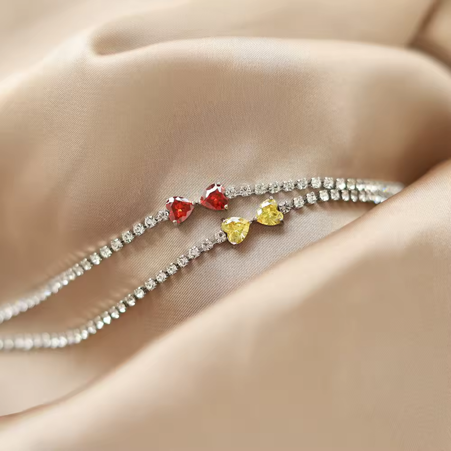 Transparent Peach Heart Tennis Bracelet