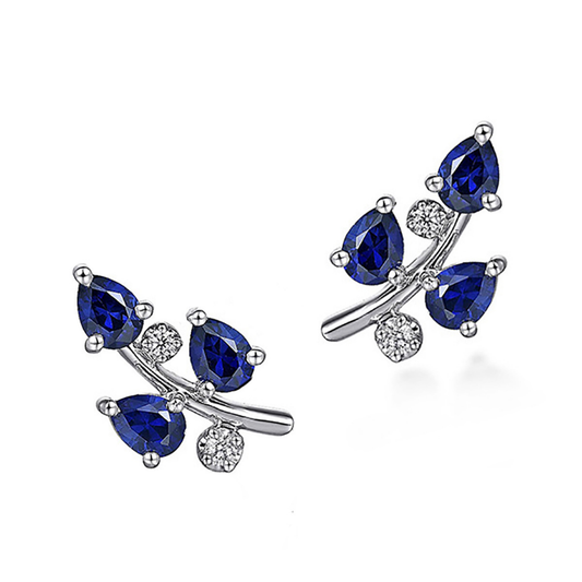 Azure Leaf Blue Crystal Earrings