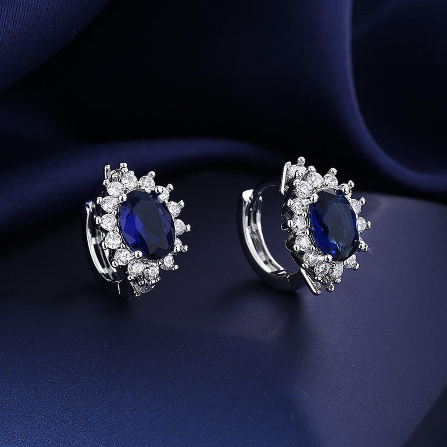 Blue Zircon Inlaid Hoop Earrings