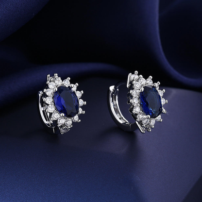 Blue Zircon Inlaid Hoop Earrings