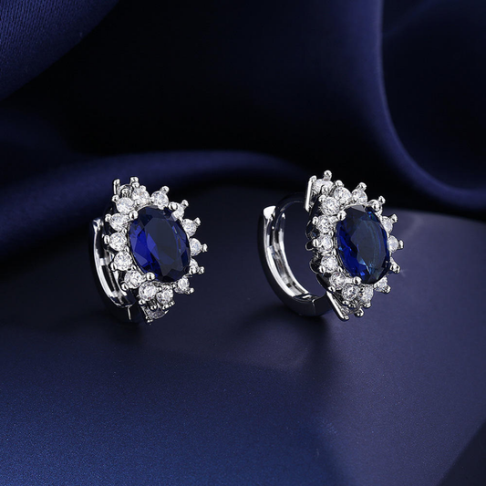 Blue Zircon Inlaid Hoop Earrings