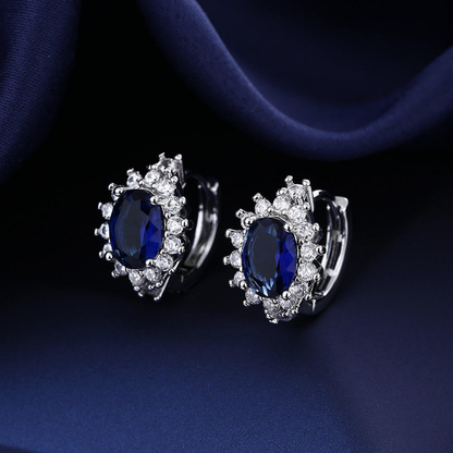 Blue Zircon Inlaid Hoop Earrings