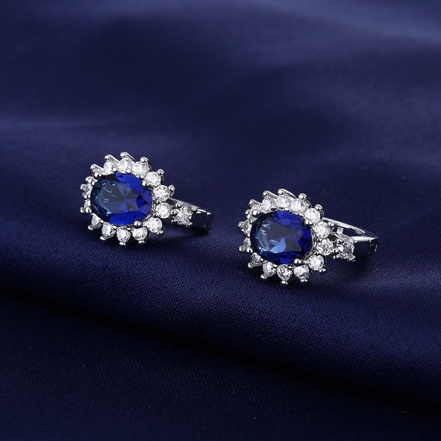 Blue Zircon Inlaid Hoop Earrings