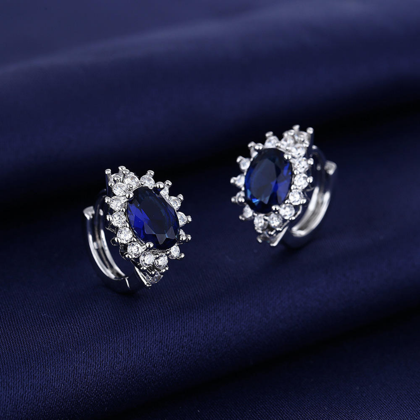 Blue Zircon Inlaid Hoop Earrings