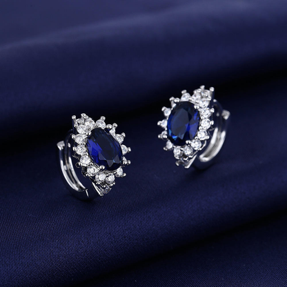 Blue Zircon Inlaid Hoop Earrings