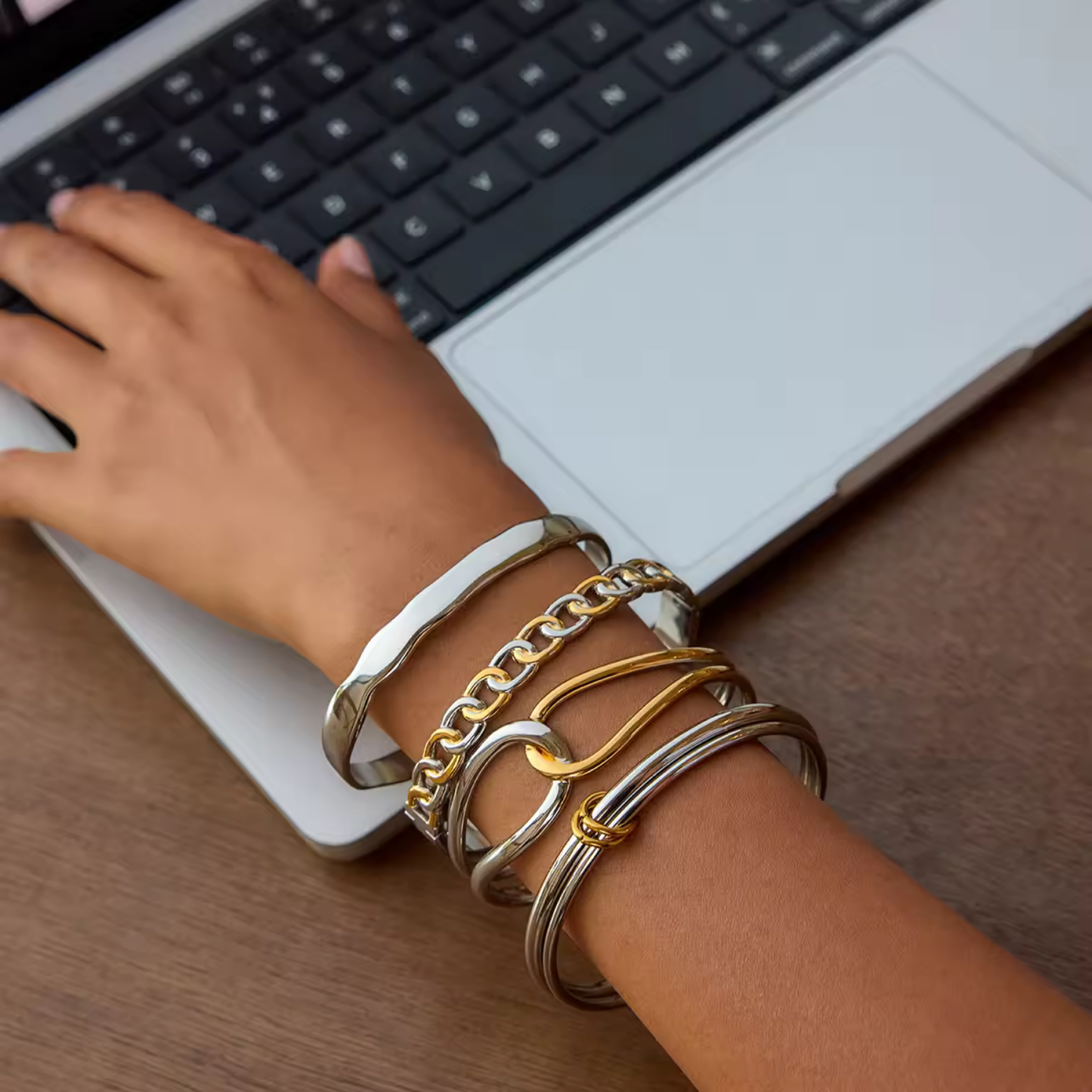 Two-Tone Gold & Silver Open Cuff Bracelet
