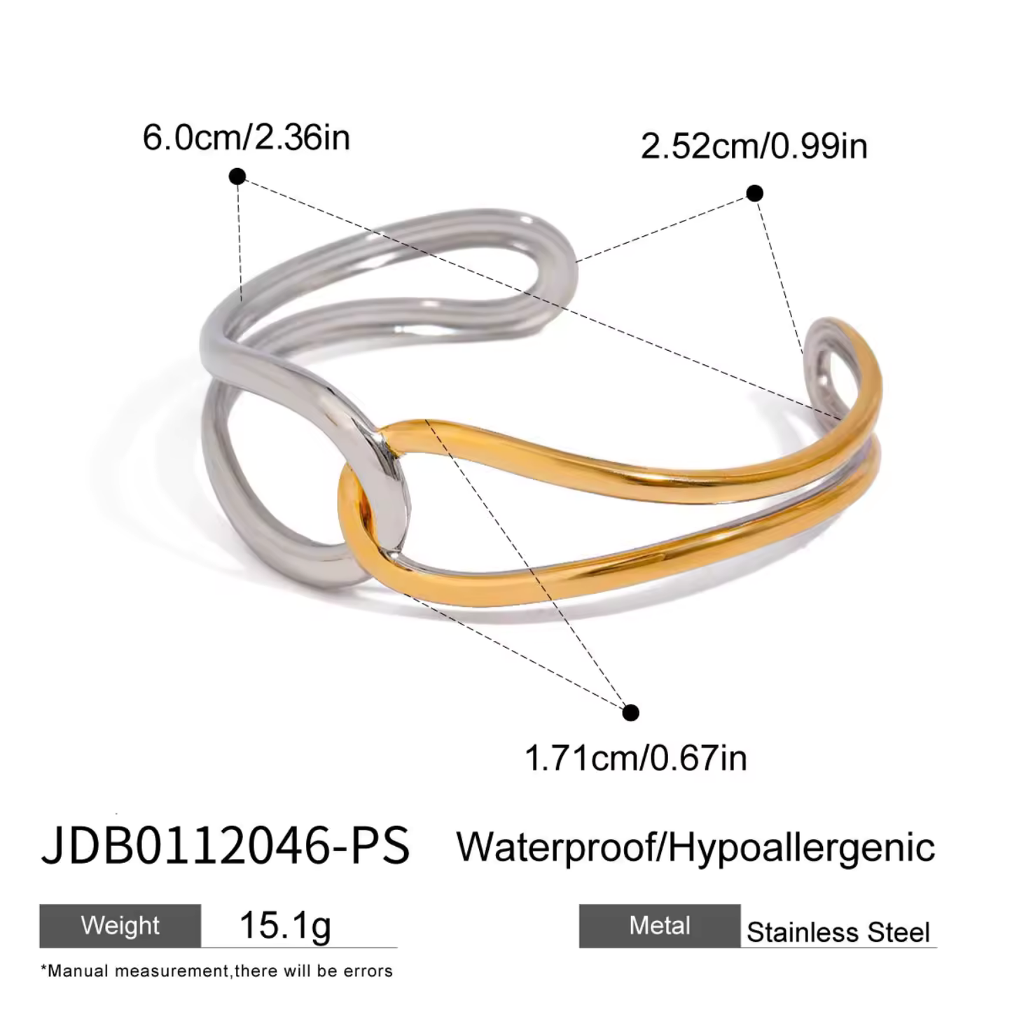 Two-Tone Gold & Silver Open Cuff Bracelet