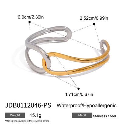 Two-Tone Gold & Silver Open Cuff Bracelet