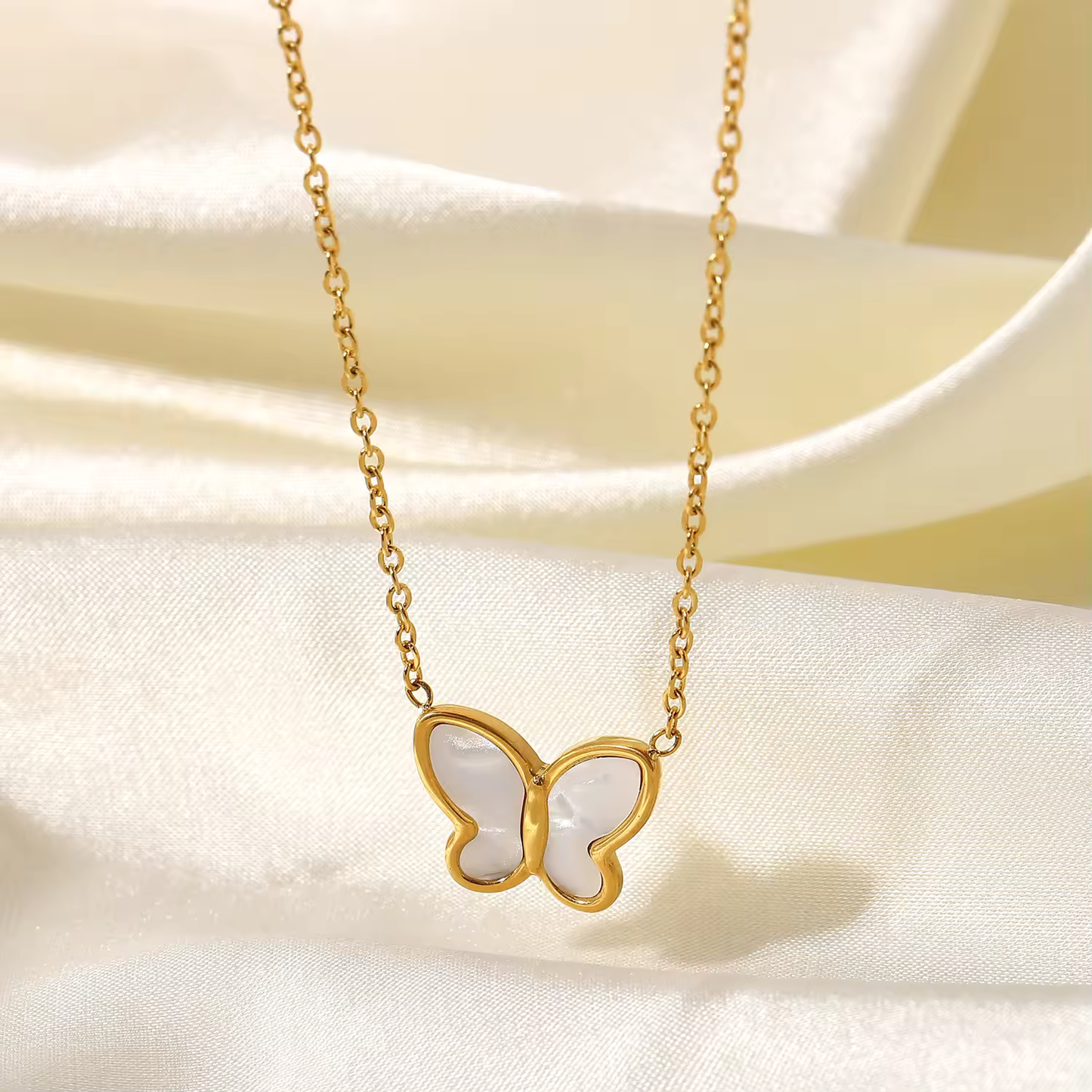 White Mother of Pearl Butterfly Necklace