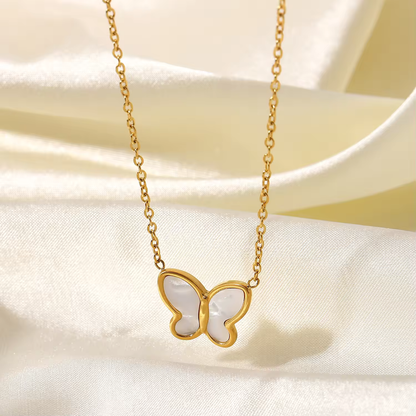 White Mother of Pearl Butterfly Necklace