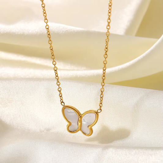 White Mother of Pearl Butterfly Necklace