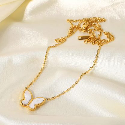 White Mother of Pearl Butterfly Necklace