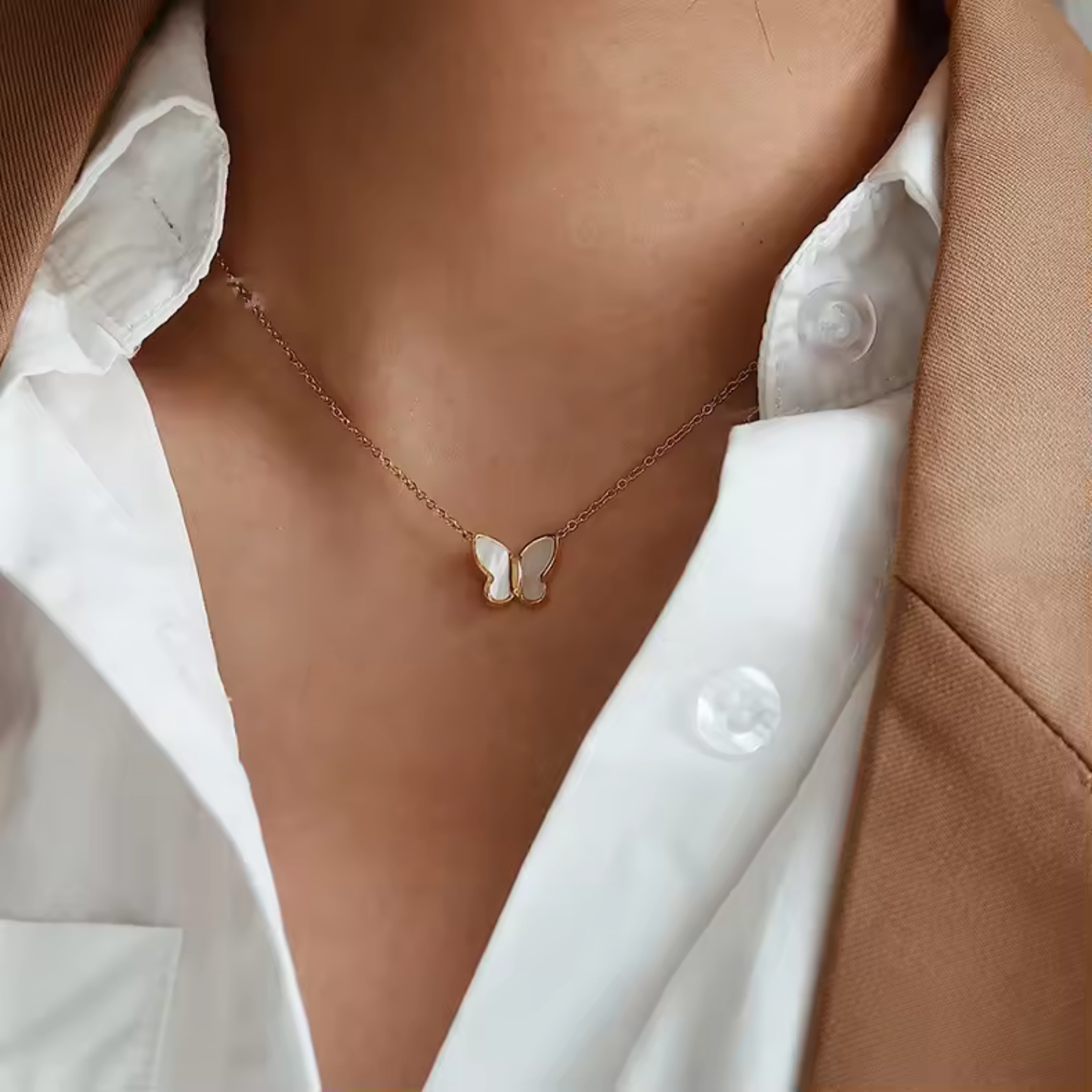 White Mother of Pearl Butterfly Necklace