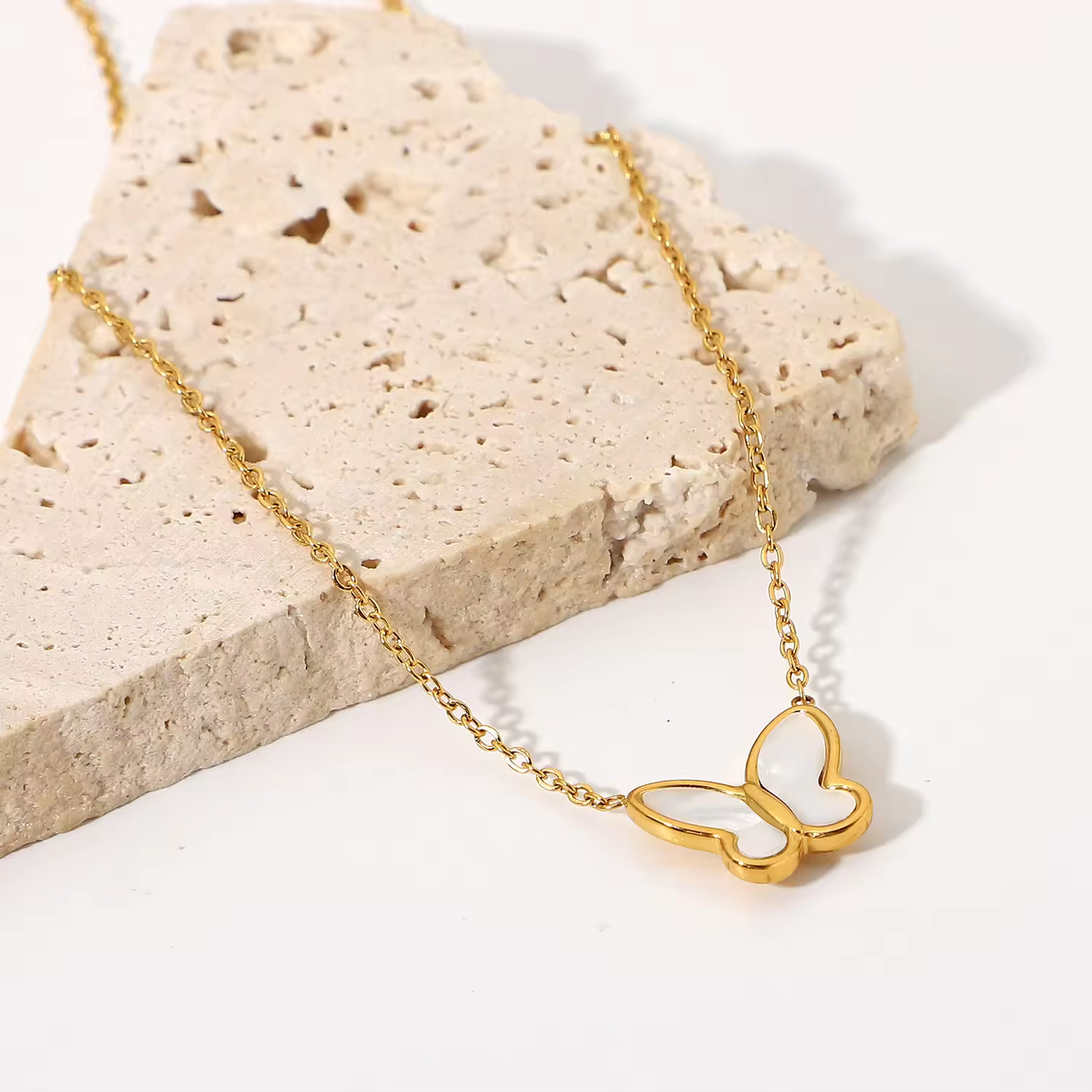 White Mother of Pearl Butterfly Necklace