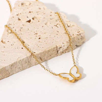 White Mother of Pearl Butterfly Necklace