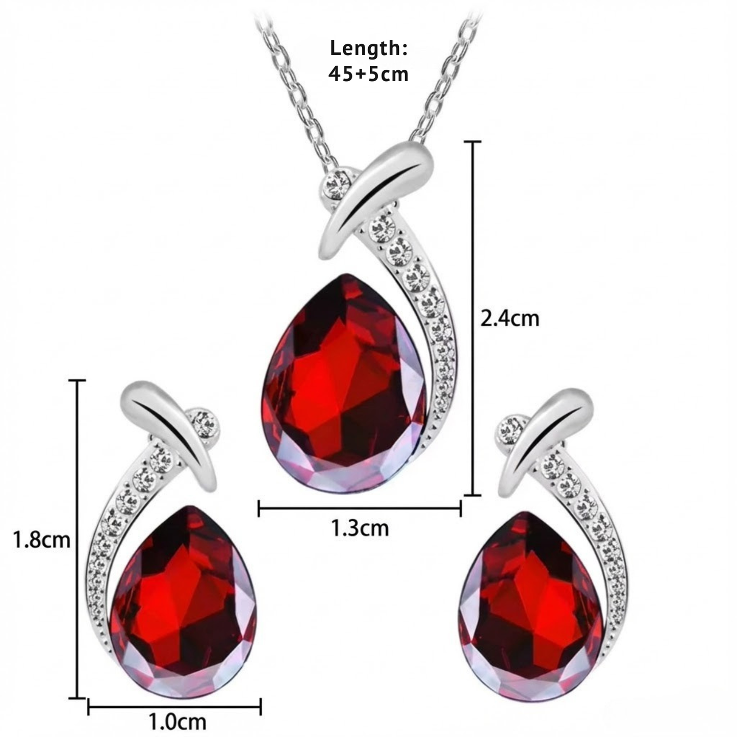 Red Crystal Mermaid Necklace & Earring Set