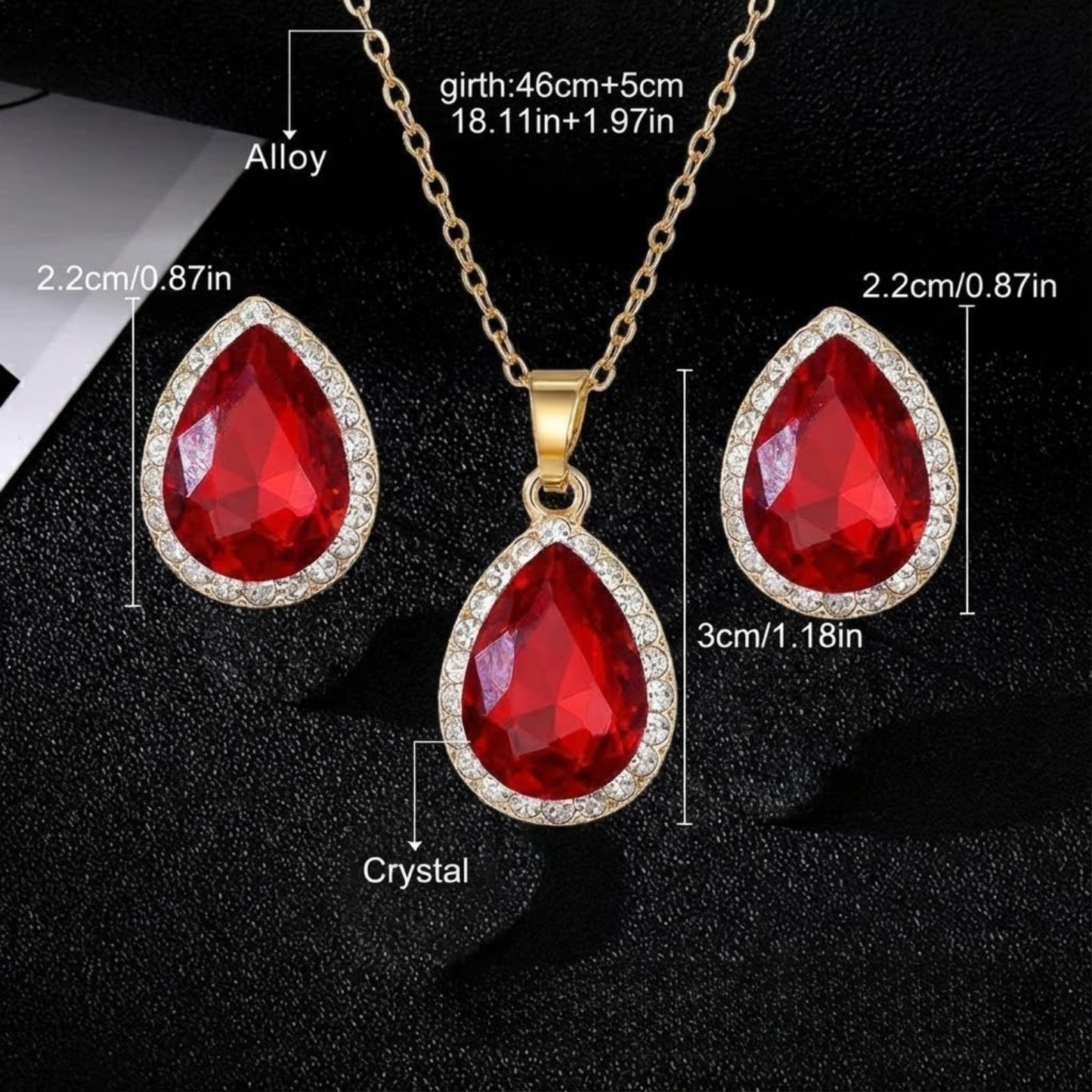 Retro Red Zircon Water Drop Jewelry Set
