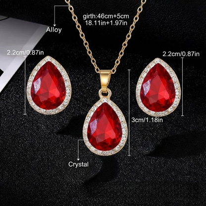 Retro Red Zircon Water Drop Jewelry Set