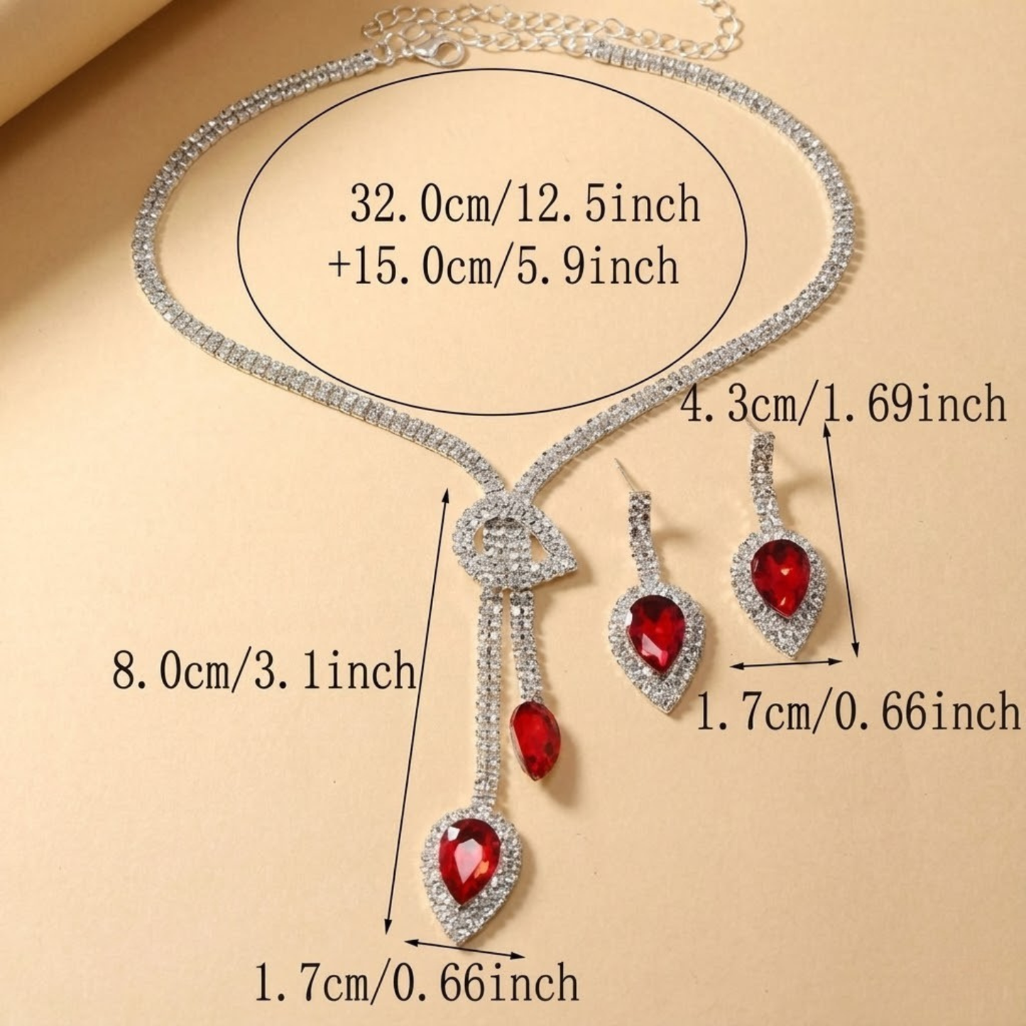 Red Rhinestone Necklace & Earring Set