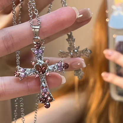 Zircon Heart Cross Necklace